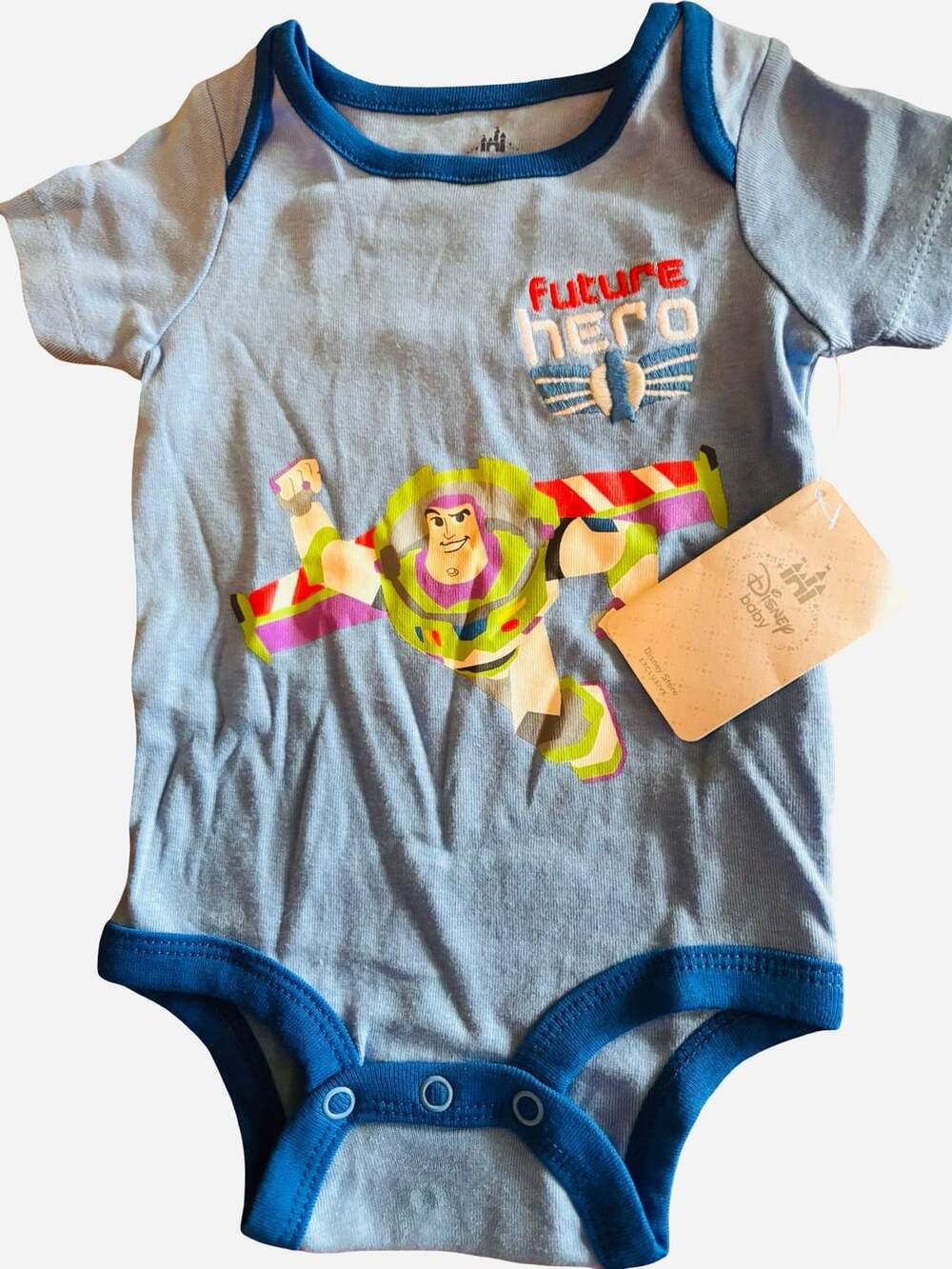 Disney Baby Toy Story Buzz Lightyear Bodysuit Size 3-6M Blue Organic